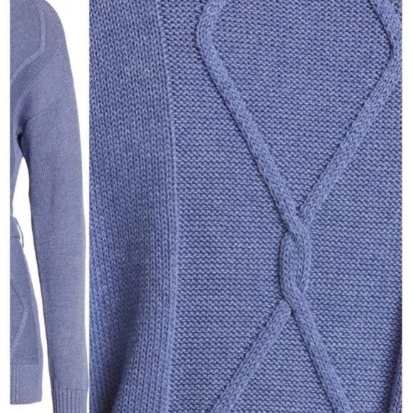 L’AGENCE MICA BELTED CABLE KNIT DUSTY BLUE COTTON CARDIGAN SWEATER SIZE XXL/TTG - Picture 4 of 11